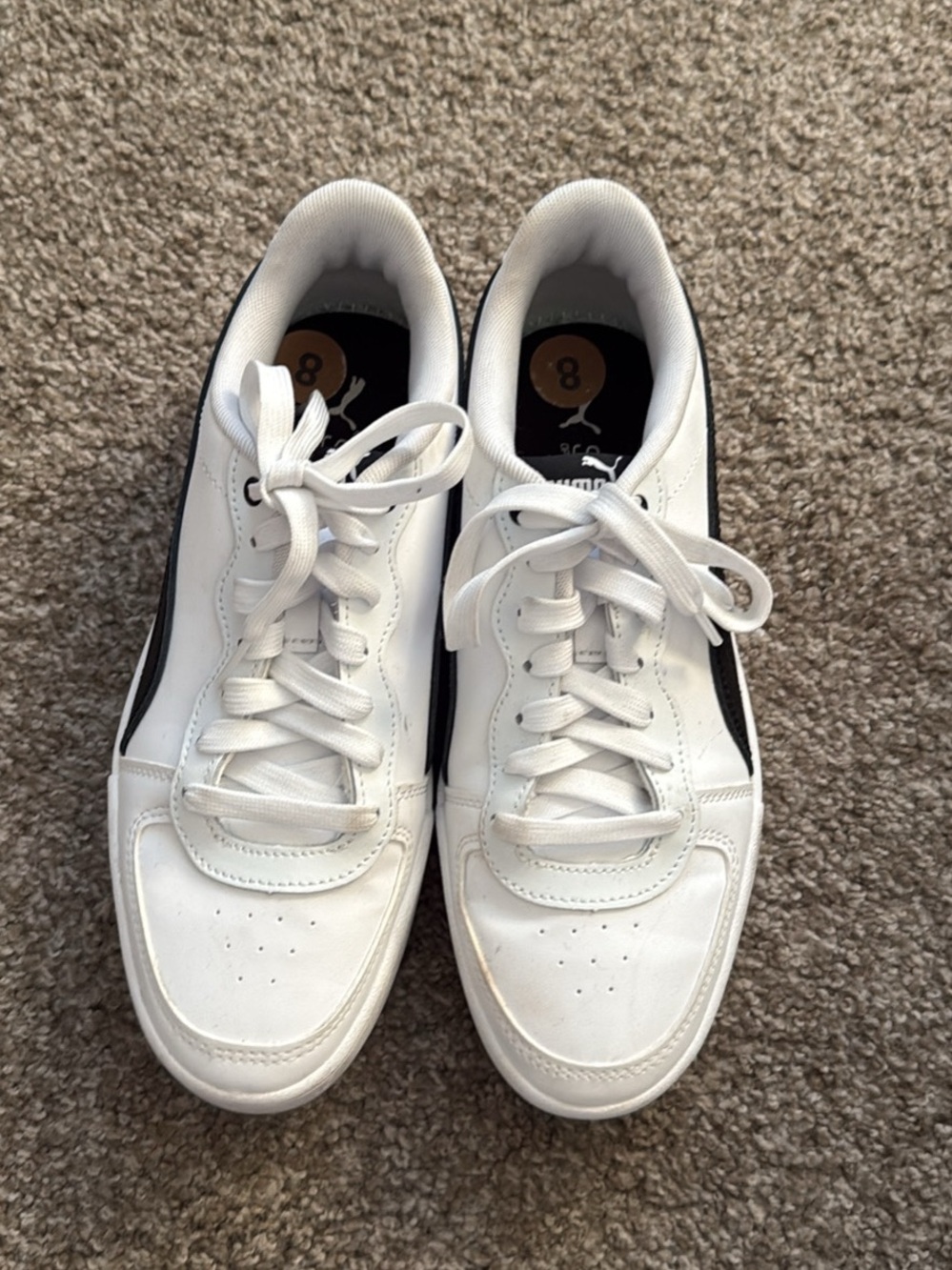 PUMA Womens White Low-Top Sneakers with Black Stripe Sz 8